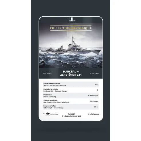 Maquettes bateaux Marceau + Zerstörer Z31 Twinset 1:400 - Heller 85009