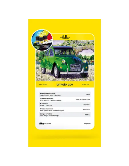Maquette voiture Citroen 2 Cv 1:24 - Starter Kit - Heller 56765