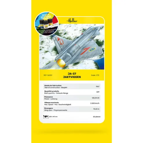 Maquette avion Ja-37 Jaktviggen 1:72 - Starter Kit - Heller 56309