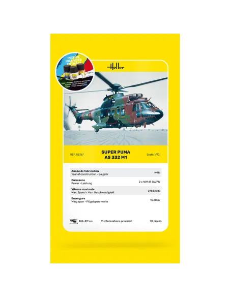 Maquette hélicoptère Super Puma As 332 M0 1:72 - Starter Kit - Heller 56367