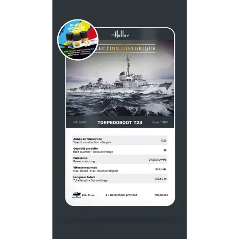 Maquette bateau Torpedoboot T23 1:400 - Starter Kit - Heller 57011