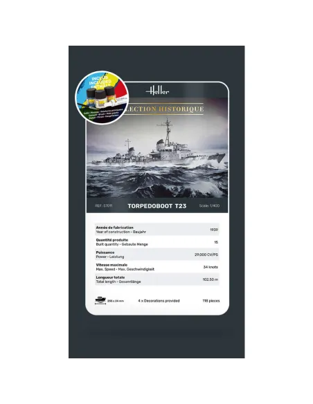 Maquette bateau Torpedoboot T23 1:400 - Starter Kit - Heller 57011