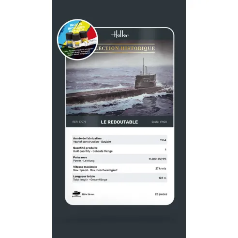 Maquette sous-marin U-Boot S/M Redoutable 1:400 - Starter Kit - Heller 57075