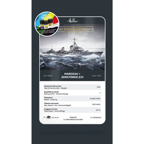 Maquettes bateaux Marceau + Zerstörer Z31 Twinset 1:400 - Starter Kit - Heller 55009