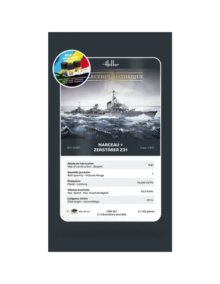 Maquettes bateaux Marceau + Zerstörer Z31 Twinset 1:400 - Starter Kit - Heller 55009