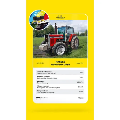 Maquette de tracteur Massey Ferguson 2680 1/24 - Starter Kit - Heller 57402