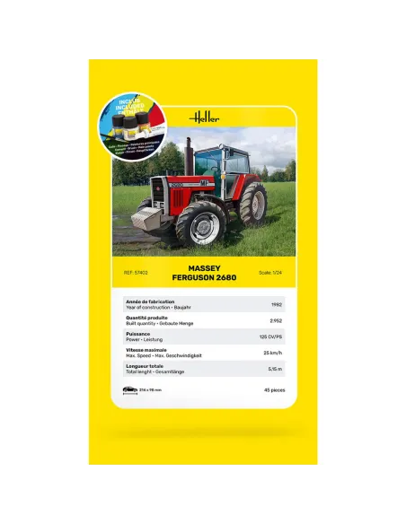 Maquette de tracteur Massey Ferguson 2680 1/24 - Starter Kit - Heller 57402