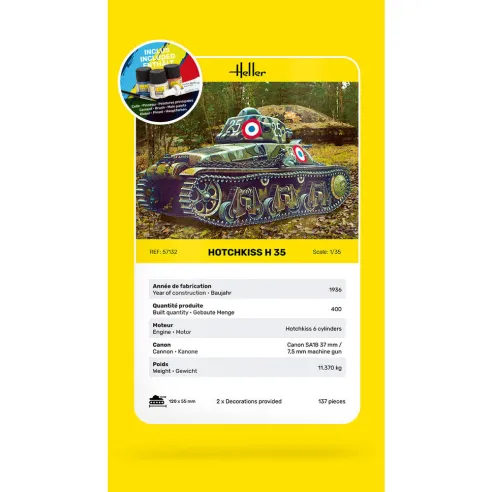 Maquette char Hotchkiss 1:35 - Starter Kit - Heller 57132