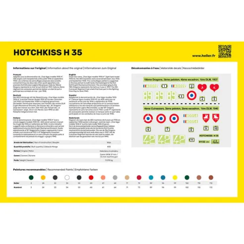 Maquette char Hotchkiss 1:35 - Starter Kit - Heller 57132