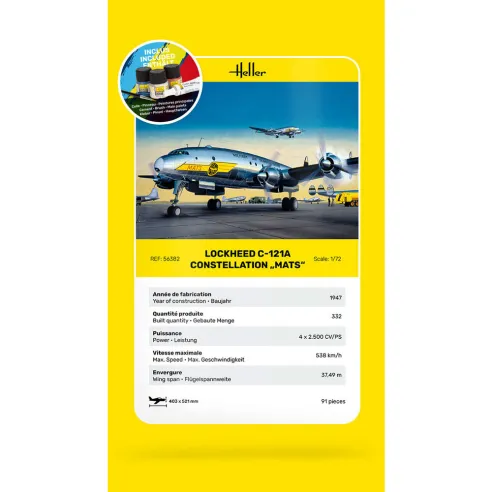 Maquette avion C-121A constellation "Mats" 1:72 - Starter Kit - Heller 56382
