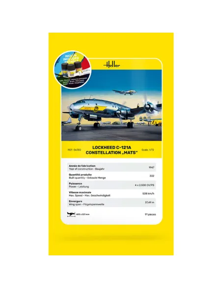 Maquette avion C-121A constellation "Mats" 1:72 - Starter Kit - Heller 56382