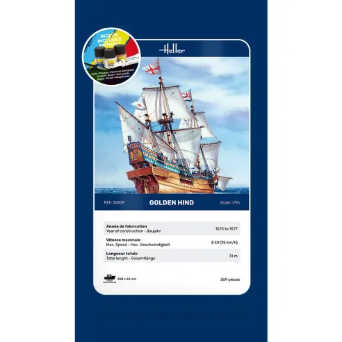 Maquette bateau Golden Hind 1:96 - Starter Kit - Heller 56829