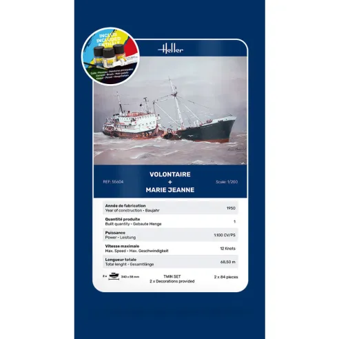 Maquettes bateaux Volontaire + Marie Jeanne Twinset 1:200 - Starter Kit - Heller 55604