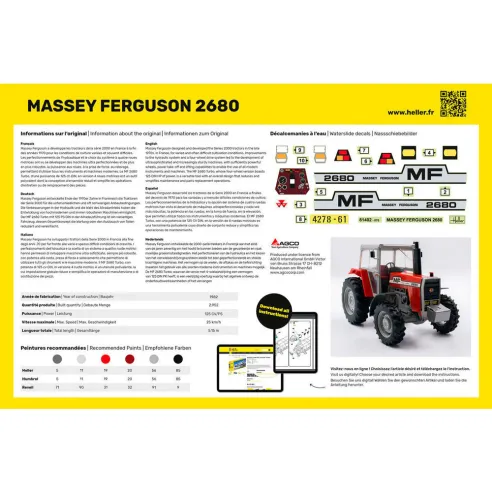 Maquette de tracteur Massey Ferguson 2680 1/24 - Starter Kit - Heller 57402
