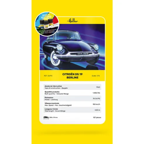 Maquette voiture Citroen Ds 19 1:16 - Starter Kit - Heller 56795