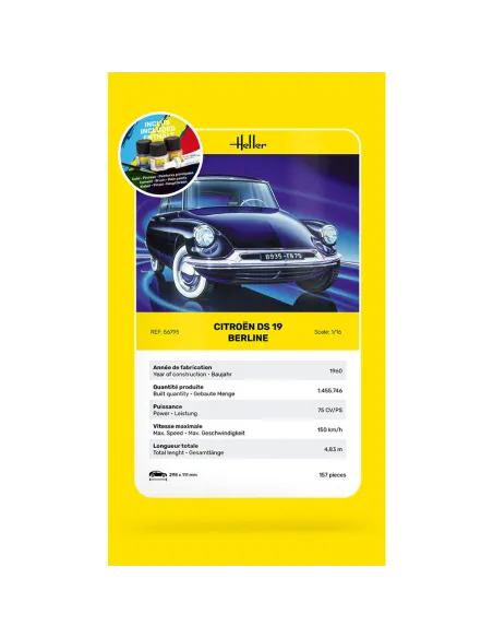 Maquette voiture Citroen Ds 19 1:16 - Starter Kit - Heller 56795