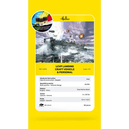 Maquette bateau militaire Lcvp Landungsboot + Figures 1:72 - Starter Kit - Heller 56995