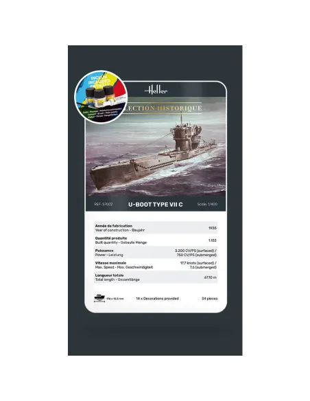 Maquette sous-marin U-Boot Type Vii C 1:400 - Starter Kit - Heller 57002