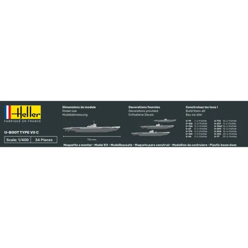 Maquette sous-marin U-Boot Type Vii C 1:400 - Starter Kit - Heller 57002