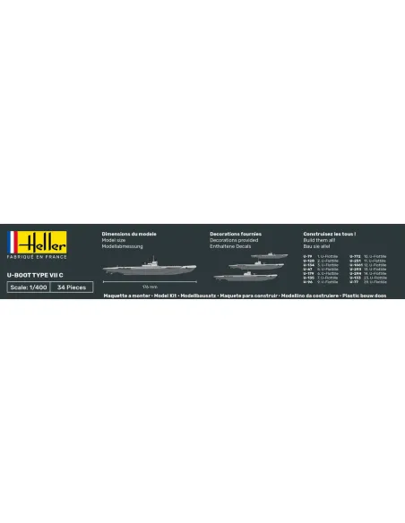 Maquette sous-marin U-Boot Type Vii C 1:400 - Starter Kit - Heller 57002