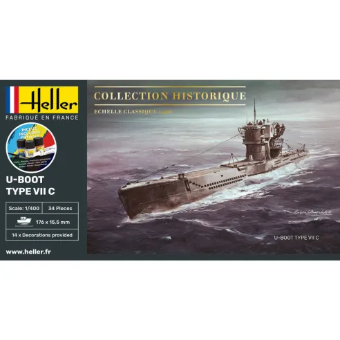 Maquette sous-marin U-Boot Type Vii C 1:400 - Starter Kit - Heller 57002
