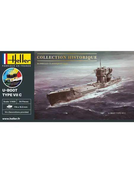Maquette sous-marin U-Boot Type Vii C 1:400 - Starter Kit - Heller 57002