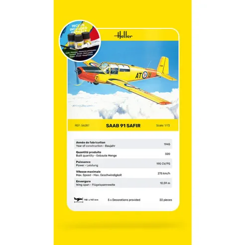 Maquette avion Safir 91 1:72 - Starter Kit - Heller 56287