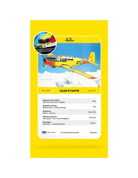 Maquette avion Safir 91 1:72 - Starter Kit - Heller 56287