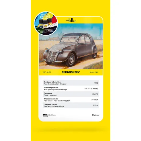 Maquette voiture Citroen 2 Cv 1:43 - Starter Kit - Heller 56175