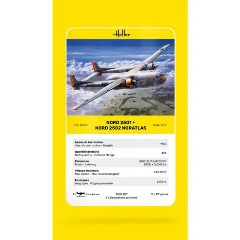 Maquette avion Nord2501 + Nord 2502 "Noratlas" Twinset 1:72 - Heller 85374