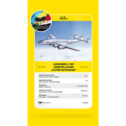 Maquette avion 749 Constellation 'Flying Dutchman' 1:72 - Starter Kit - Heller 56393