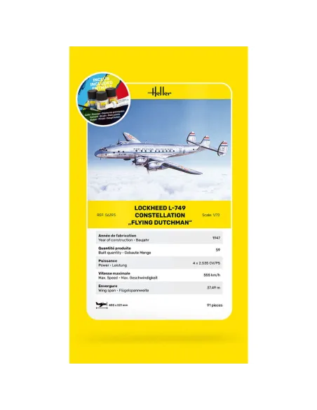 Maquette avion 749 Constellation 'Flying Dutchman' 1:72 - Starter Kit - Heller 56393