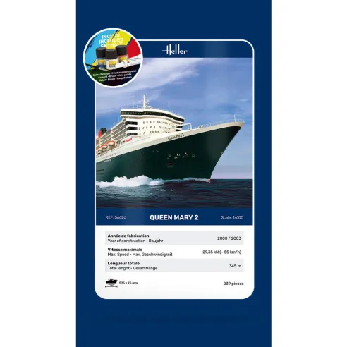 Maquette bateau Queen Mary 2 1:600 - Starter Kit - Heller 56626