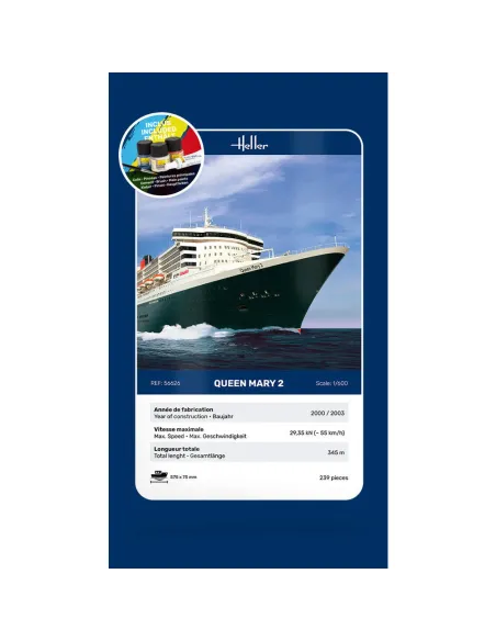 Maquette bateau Queen Mary 2 1:600 - Starter Kit - Heller 56626