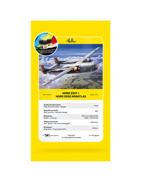 Maquettes Avions Nord 2501 + Nord 2502 "Noratlas" Twinset 1:72 - Starter Kit - Heller 55374
