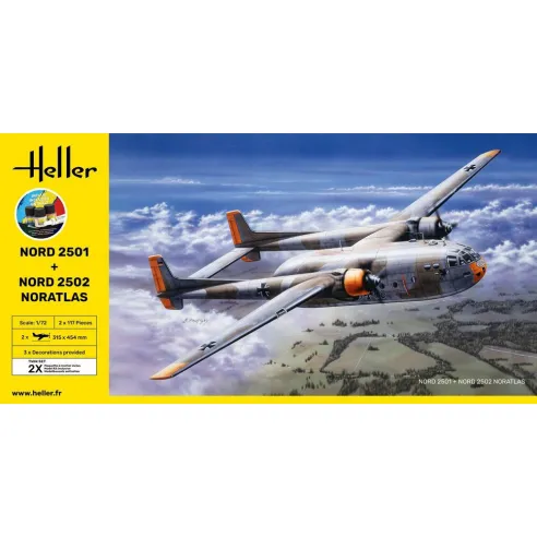 Maquettes Avions Nord 2501 + Nord 2502 "Noratlas" Twinset 1:72 - Starter Kit - Heller 55374