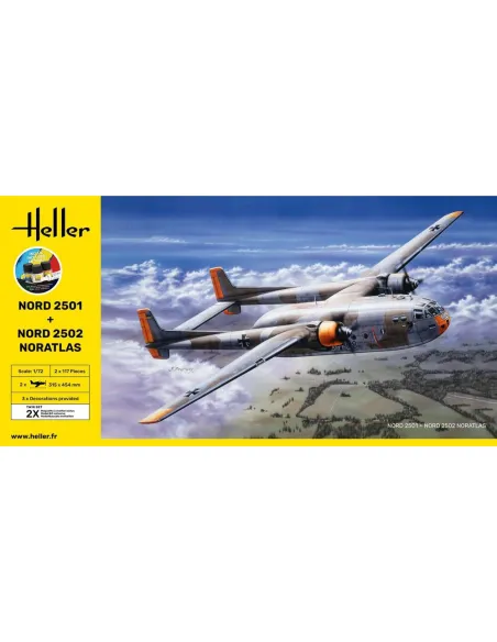 Maquettes Avions Nord 2501 + Nord 2502 "Noratlas" Twinset 1:72 - Starter Kit - Heller 55374