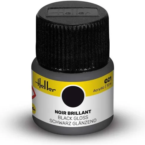 Peinture Acrylique 021 noir brillant 12ml - Heller 9021