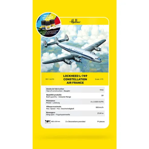 Maquette avion L-749 Constellation A.F. 1:72 - Starter Kit - Heller 56310