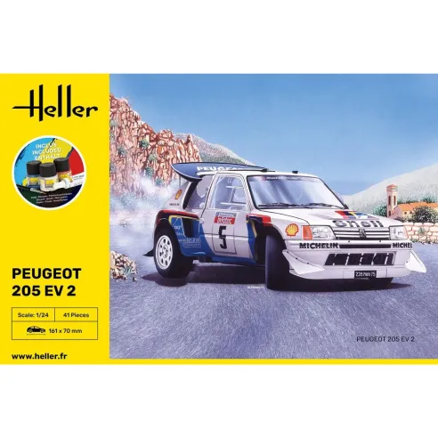 Maquette de voiture Peugeot 205 Ev 2 1/24 - Starter Kit - Heller 56716