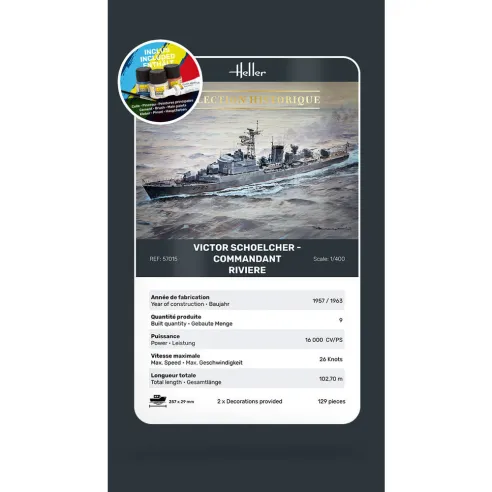 Maquette bateau Victor Schoelcher - Commandant Riviere 1:400 - Starter Kit - Heller 57015