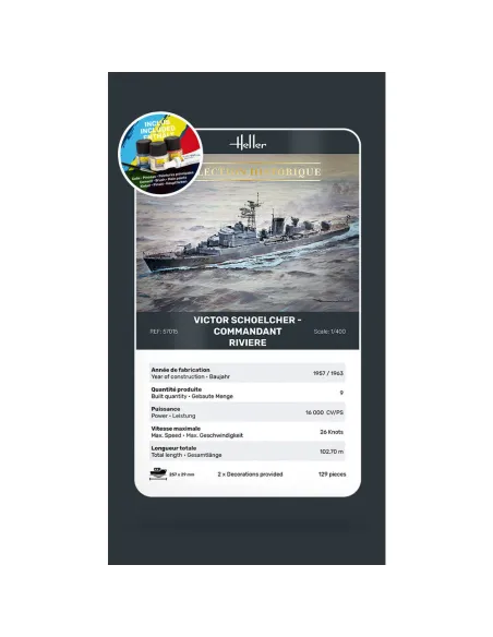 Maquette bateau Victor Schoelcher - Commandant Riviere 1:400 - Starter Kit - Heller 57015 Maquette bateau Victor Schoelcher - Commandant Riviere 1:400 - Starter Kit - Heller 57015