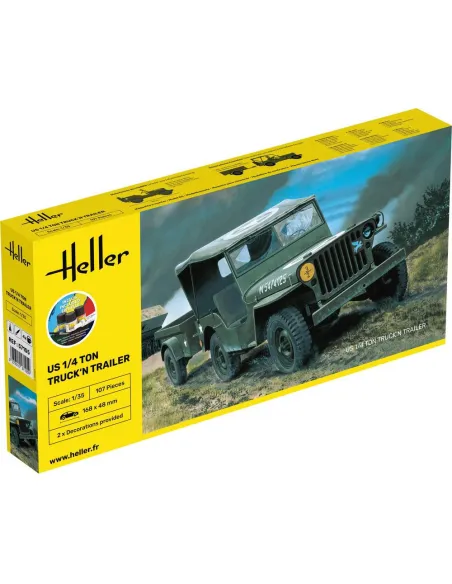 Us 1/4 Ton Truck 'n Trailer 1:35 - Starter Kit - Heller 57105