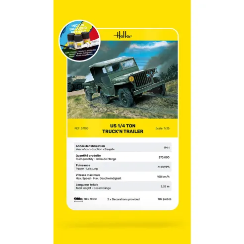 Us 1/4 Ton Truck 'n Trailer 1:35 - Starter Kit - Heller 57105