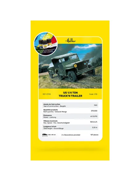 Us 1/4 Ton Truck 'n Trailer 1:35 - Starter Kit - Heller 57105