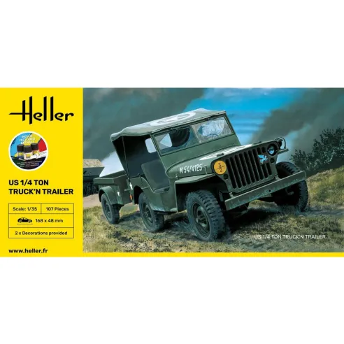 Us 1/4 Ton Truck 'n Trailer 1:35 - Starter Kit - Heller 57105
