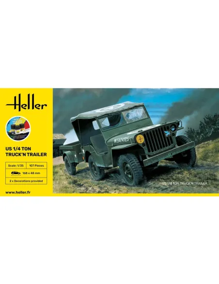 Us 1/4 Ton Truck 'n Trailer 1:35 - Starter Kit - Heller 57105
