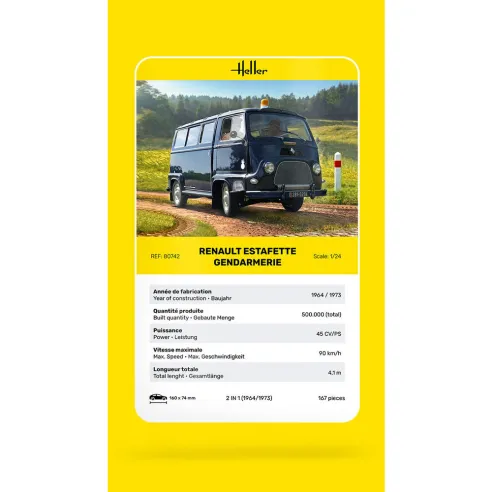Maquette véhicule gendarmerie Renault Estafette Gendarmerie New Mould 1:24 - Heller 80742