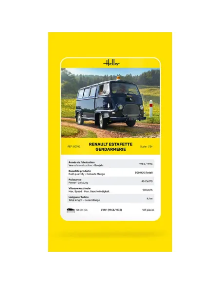 Maquette véhicule gendarmerie Renault Estafette Gendarmerie New Mould 1:24 - Heller 80742