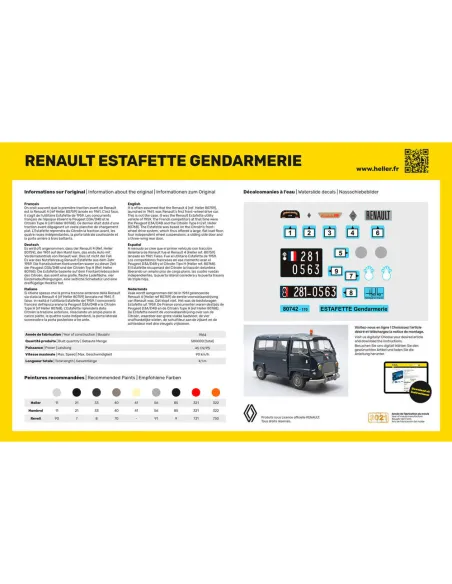 Maquette véhicule gendarmerie Renault Estafette Gendarmerie New Mould 1:24 - Heller 80742